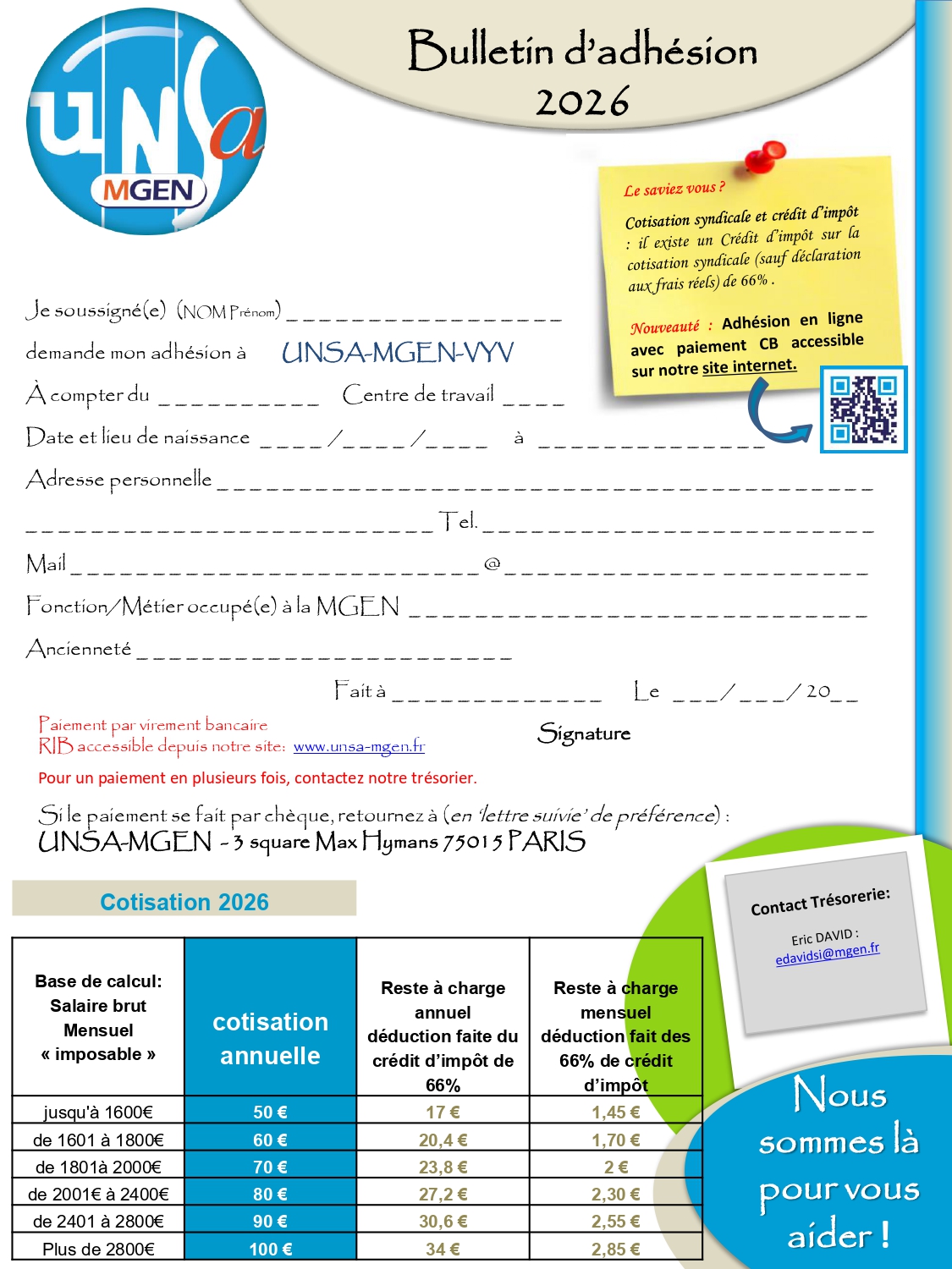 Formulaire d'adhésion